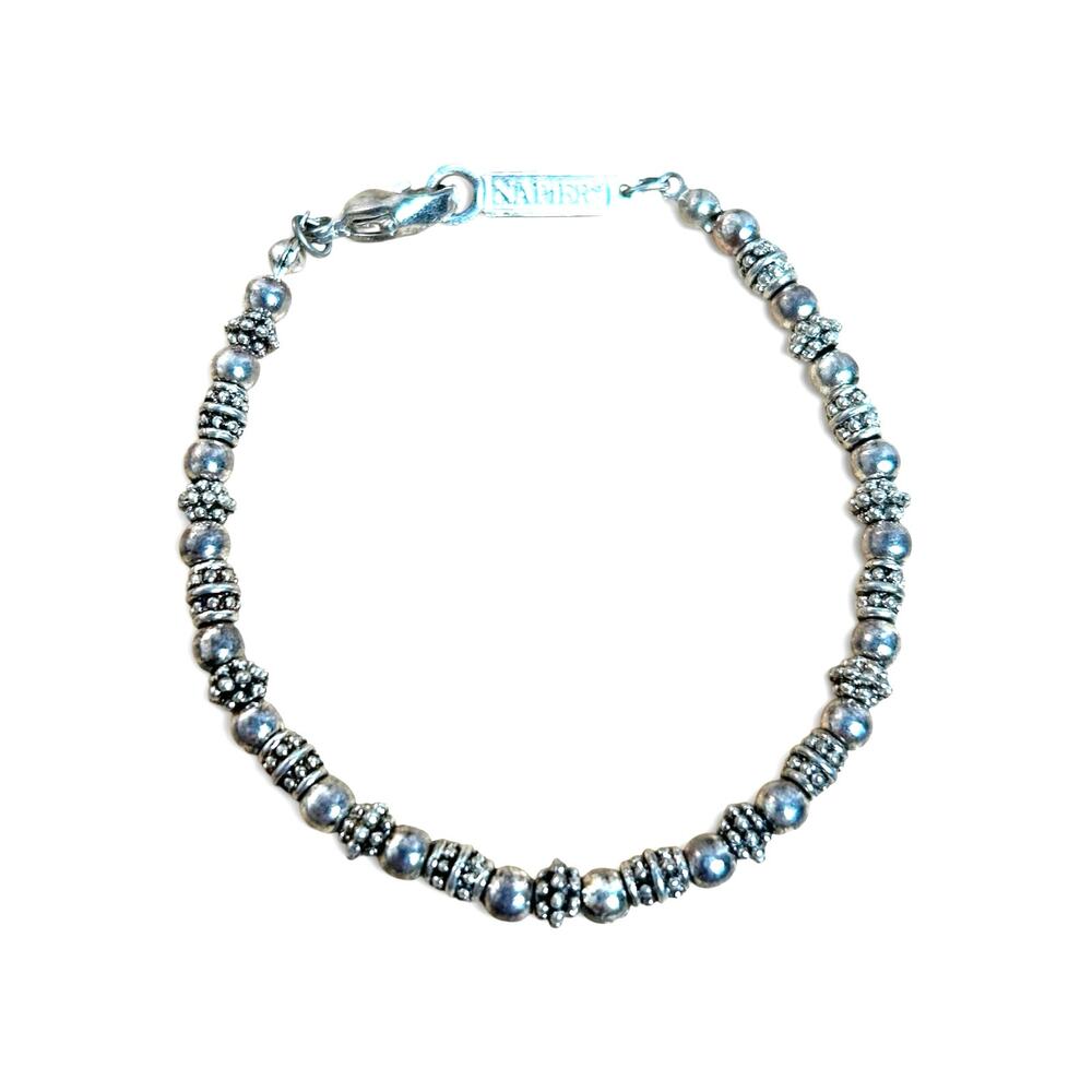 Vintage Napier 90s Silver Tone Textured & Smooth Beaded Strand Bracelet 7 inch